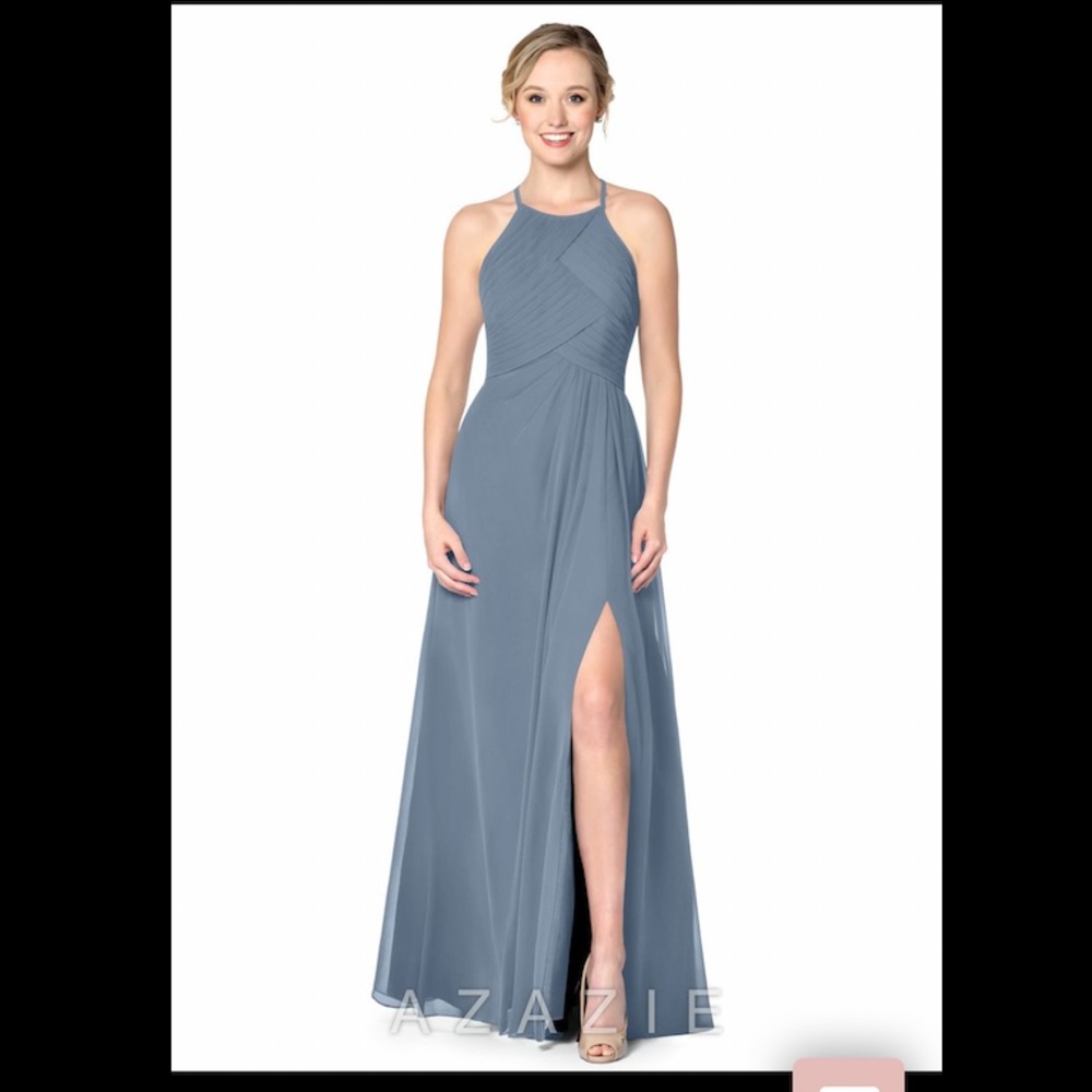 Azazie ginger allure dusty blue bride bridesmaid dress